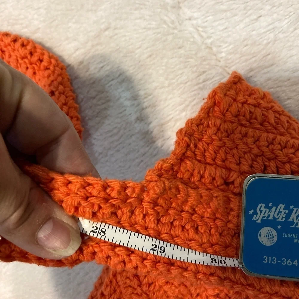 Hand Crafted, Crocheted Orange‎ Half Moon Bag EUC